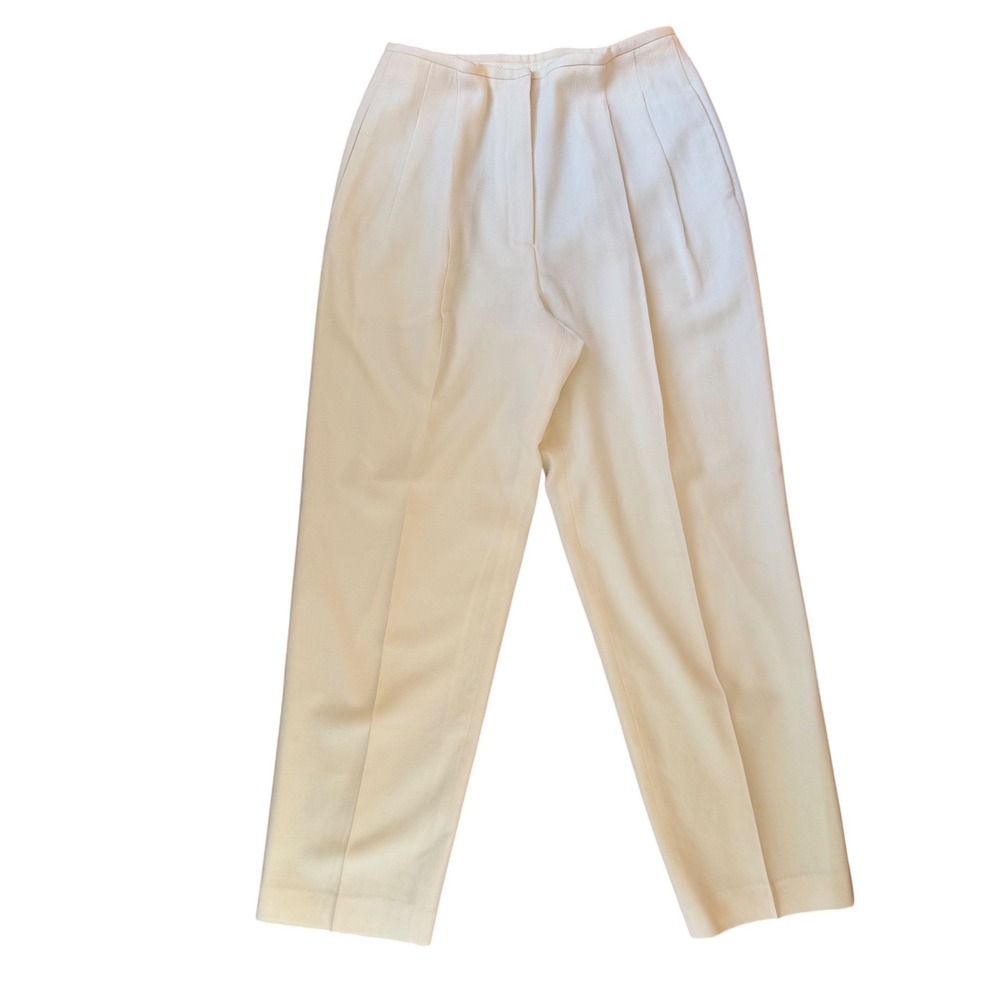 Valerie Stevens Wool Trousers Womens 8 Cream Pleated‎ High Rise Straight Vintage